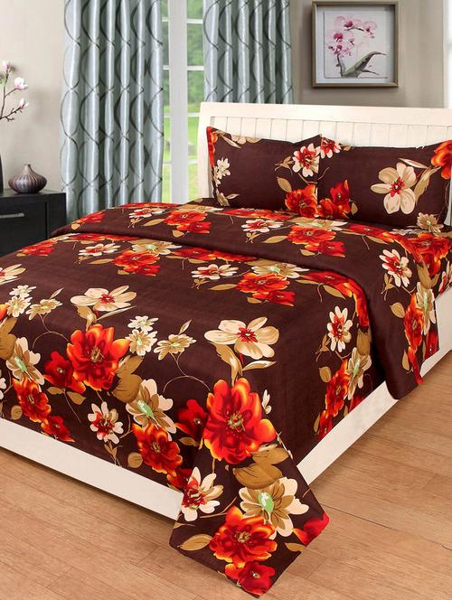 Floral Print Double Bedsheet With 2 Pillow Covers - 14898895 - Standard Image - 1