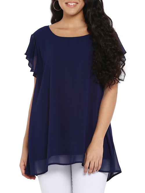 navy blue georgette plus tunic - 14898925 - Standard Image - 1