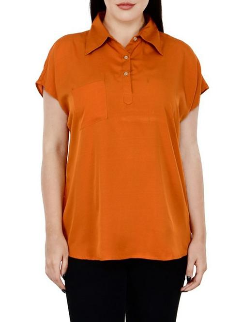 orange solid crepe plus tunic - 14898933 - Standard Image - 1