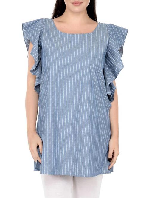 ruffle sleeved striped plus tunic - 14898935 - Standard Image - 1