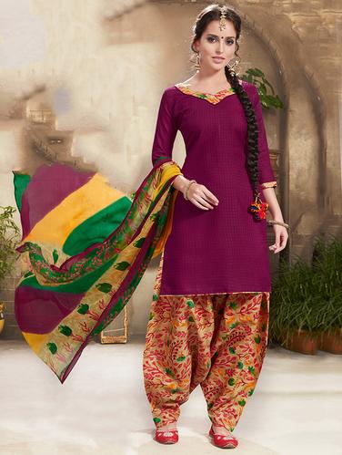 Purple cotton unstitched suit - 14898984 - Very Small Image - 1