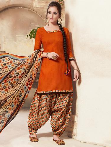 orange cotton unstitched suit - 14898988 - Very Small Image - 1