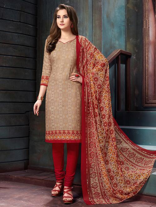 brown churidaar unstitched suit - 14898994 - Standard Image - 1