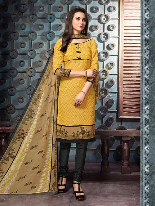 yellow churidaar unstitched suit - 14898998 - Very Small Image - 1