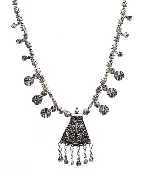 silver oxidized metal tribal necklace - 14899439 - Very Small Image - 1