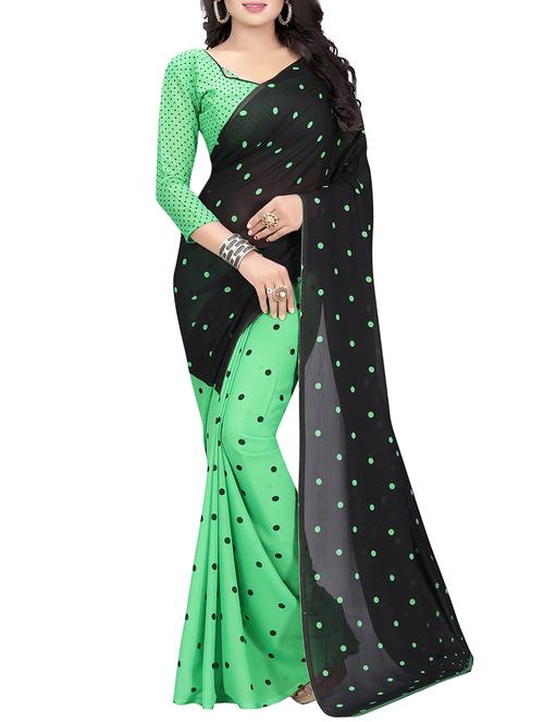 green georgette printed saree with blouse - 14899830 - Very Small Image - 1
