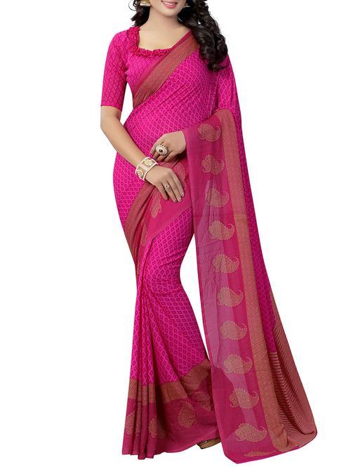 pink georgette printed saree with blouse - 14899847 - Very Small Image - 1