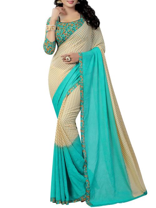 beige georgette printed saree with blouse - 14899855 - Very Small Image - 1