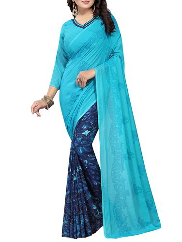 blue georgette printed saree - 14899857 - Very Small Image - 1