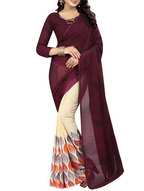 maroon georgette printed saree with blouse - 14899867 - Very Small Image - 1