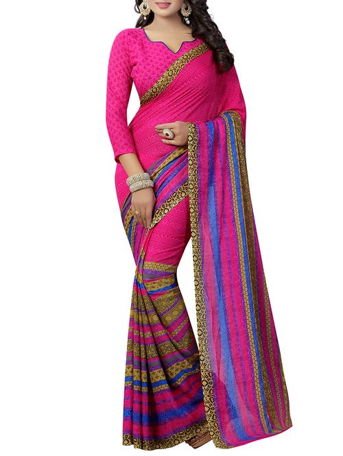 pink georgette printed saree with blouse - 14899870 - Very Small Image - 1