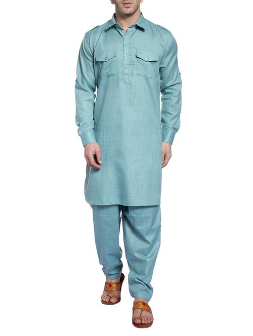 blue cotton pathani ethnic wear set - 14899881 - Very Small Image - 1