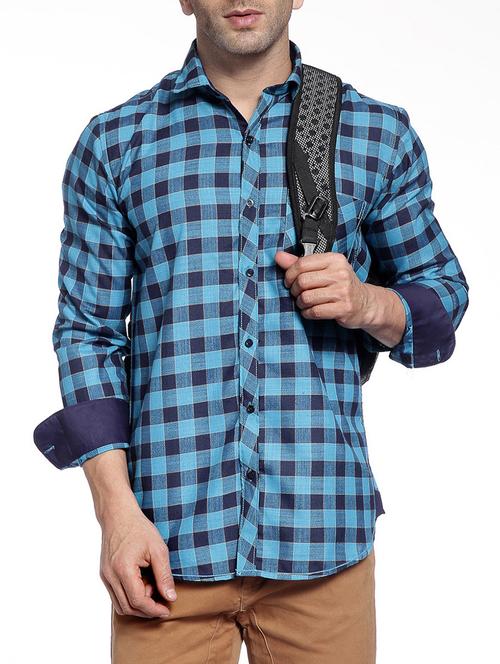 blue cotton casual shirt - 14899908 - Very Small Image - 1
