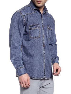 blue denim casual shirt - 14899921 - Standard Image - 2
