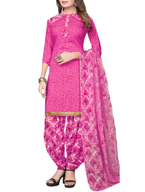 pink synthetic printed unstitched suit - 14900167 - Very Small Image - 1