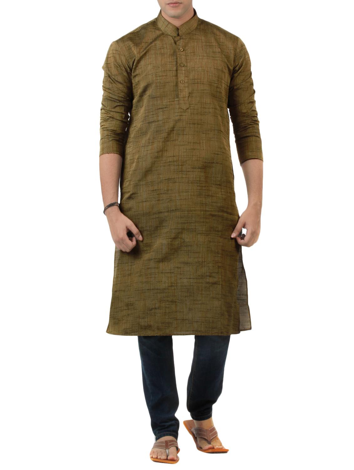 brown khadi long kurta - 14900189 - Zoom Image - 1