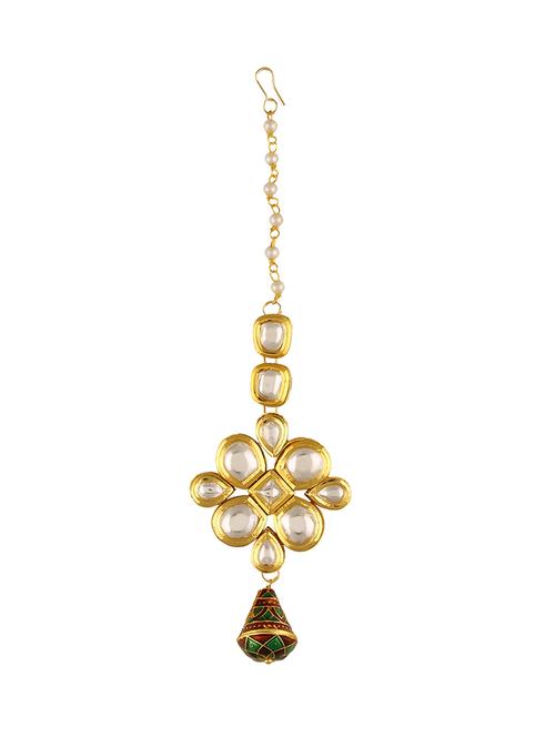 golden brass maang teeka - 14900246 - Standard Image - 1