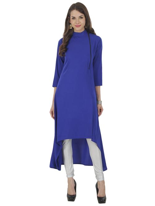 blue crepe solid high-low kurta - 14900338 - Standard Image - 1