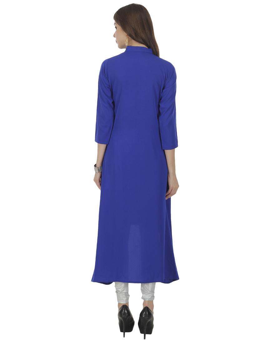 blue crepe solid high-low kurta - 14900338 - Zoom Image - 3