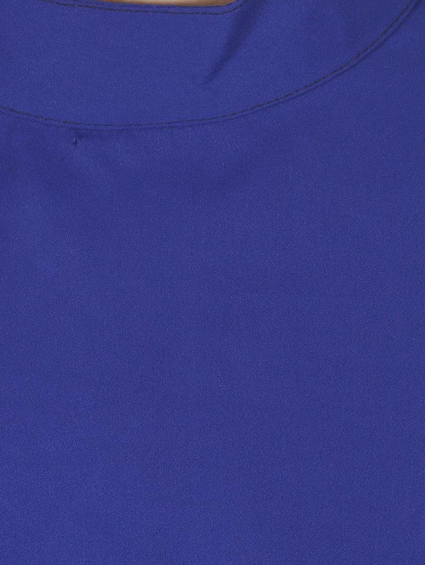 blue crepe solid high-low kurta - 14900338 - Zoom Image - 4