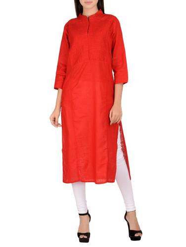 red cotton straight kurta - 14900422 - Very Small Image - 1