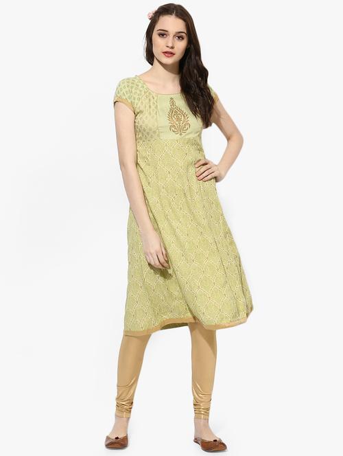 Indian Dobby green rayon a-line kurta - 14900587 - Standard Image - 1
