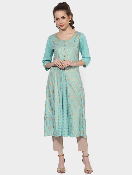 Indian Dobby turquoise rayon a-line kurta - 14900600 - Standard Image - 1