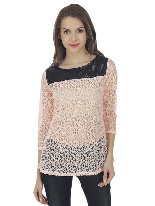 pink sequenced crepe top - 14900623 - Standard Image - 1