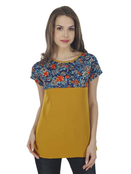 yellow printed crepe top - 14900626 - Very Small Image - 1