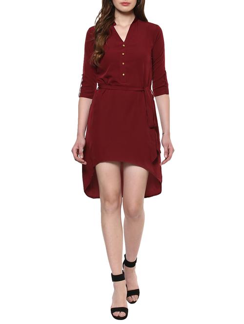 maroon solid high-low dress - 14900645 - Standard Image - 1
