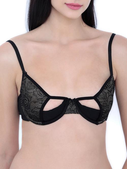 black cotton blend cage bra - 14900696 - Standard Image - 1