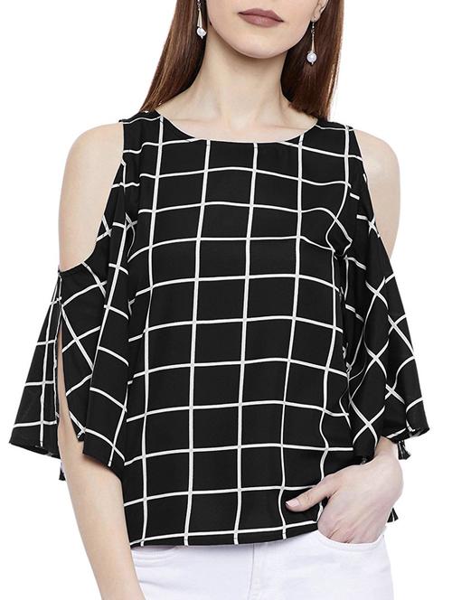 checkered cold shoulder top - 14901382 - Standard Image - 1