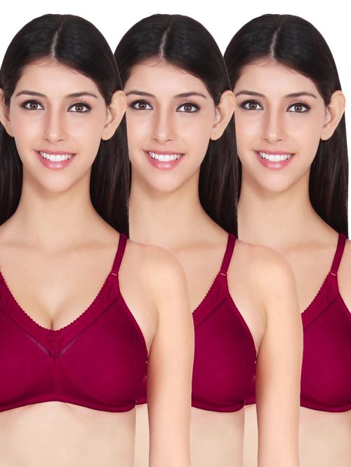 set of 3 maroon solid bras - 14901432 - Standard Image - 1