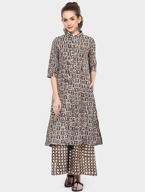 black cotton a-line kurta - 14901683 - Standard Image - 1