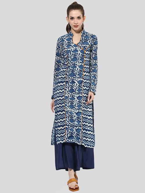 Indian Dobby blue cotton straight kurta - 14901685 - Standard Image - 1