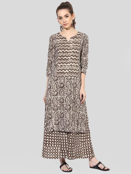 brown cotton straight kurta - 14901687 - Standard Image - 1