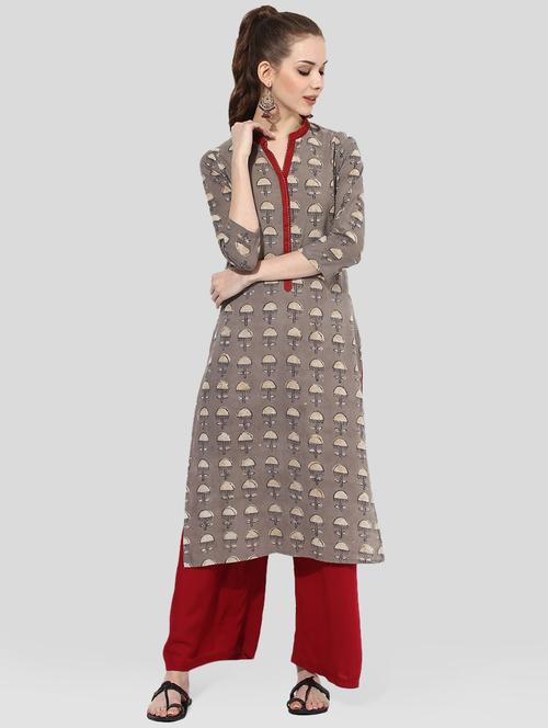 brown cotton straight kurta - 14901689 - Standard Image - 1