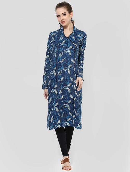 blue cotton straight indigo kurta - 14901691 - Standard Image - 1