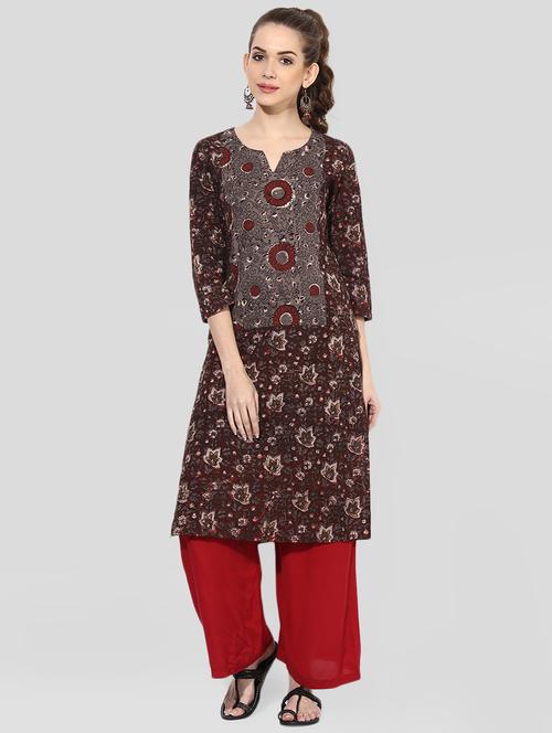 brown cotton straight kurta - 14901692 - Standard Image - 1