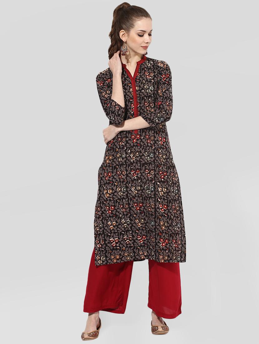 Indian Dobby brown cotton straight kurta - 14901696 - Zoom Image - 1