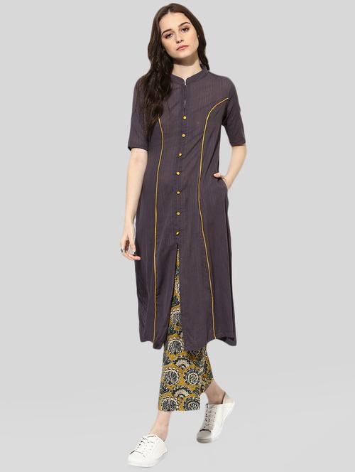 grey cotton aline kurta - 14901698 - Standard Image - 1