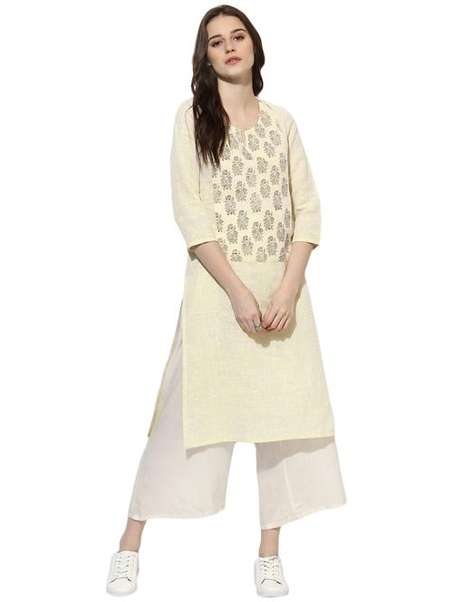 Indian Dobby beige khadi straight kurta - 14901710 - Standard Image - 1
