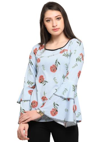 blue printed crepe top - 14901901 - Very Small Image - 1