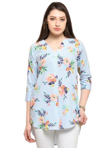 blue crepe floral tunic - 14901906 - Very Small Image - 1