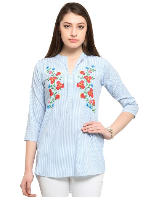 blue printed crepe tunic - 14901908 - Standard Image - 1