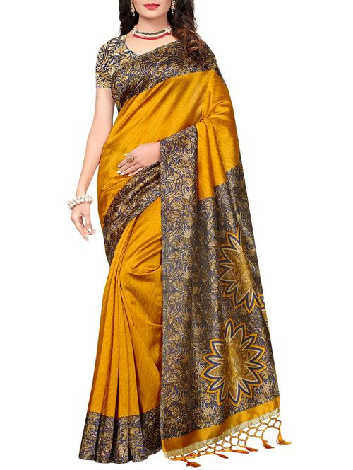 mustard mysore silk saree with blouse - 14901928 - Very Small Image - 1