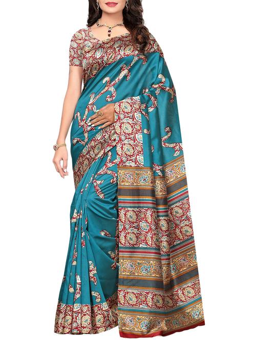 turquoise mysore silk saree with blouse - 14901938 - Very Small Image - 1
