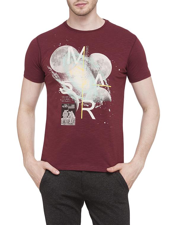 maroon cotton chest print t-shirt - 14902161 - Zoom Image - 1