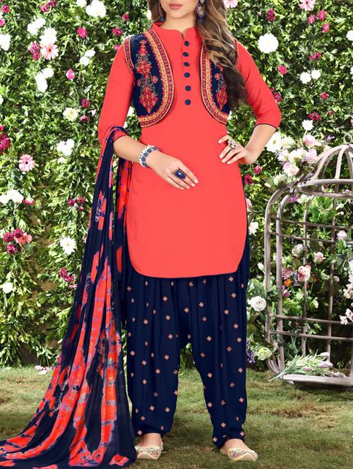 pink cotton semi-stitched patiyala suit - 14902165 - Very Small Image - 1