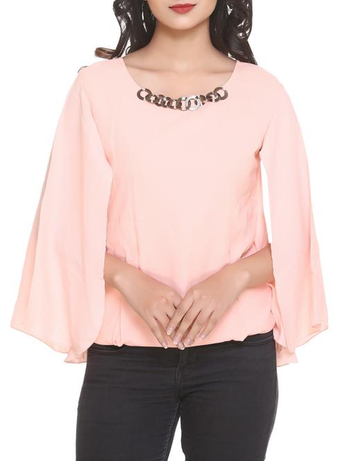 solid pink georgette top - 14902269 - Standard Image - 1